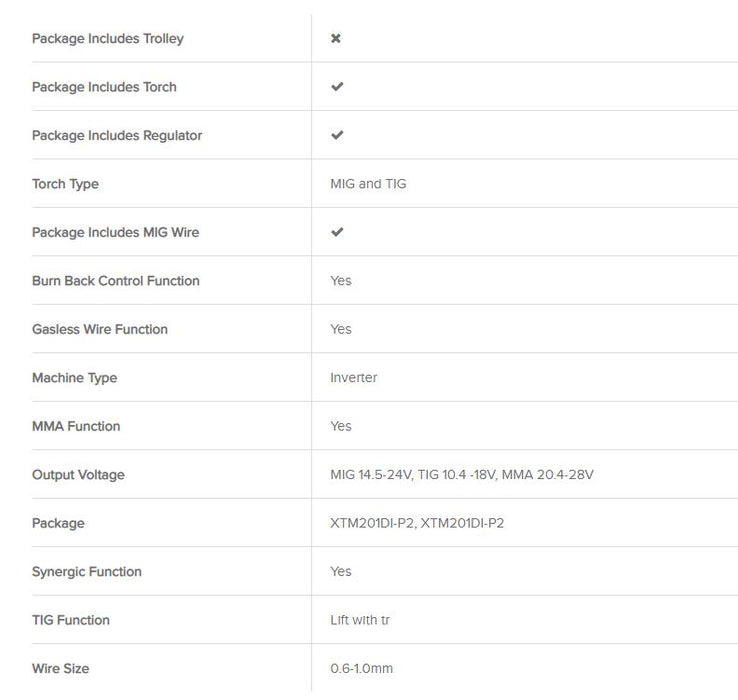 Parweld XTM201Di Multi-Process Digital Inverter Package - XTM201DI-P2