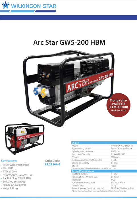 MOSA ArcStar GW5-200 HBM Portable Engine Driven Welder