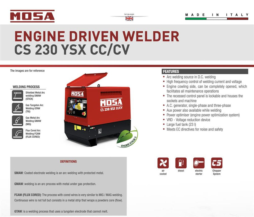 MOSA CS 230 YSX-CC/CV Industrial Engine Driven Welder